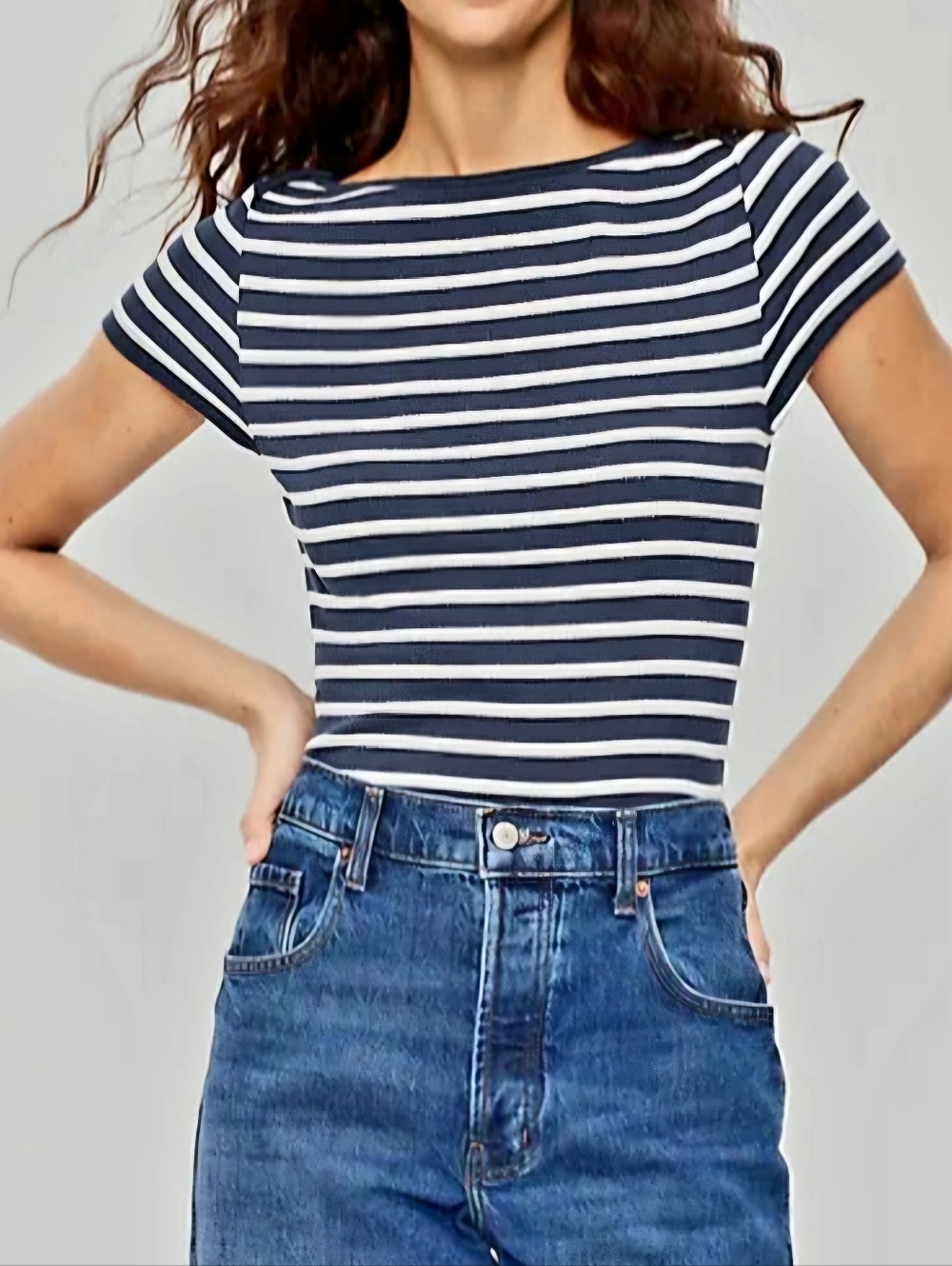 GAP Striped Navy and White Boatneck Tee